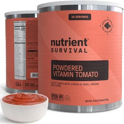 Nutrient Survival Tomato Powder, Powdered Vitamin Tomato (30 Servings) Emergency Food Supply & Camping Supplies for Soups, Sauces, Meatloaf, 40 Nutrients, Shelf Stable up to 25 Years, One Can