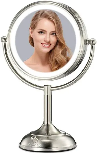 Vesaur 8.5" Large Tall Lighted Makeup Mirror, 1X/10X, Dual Power Supply