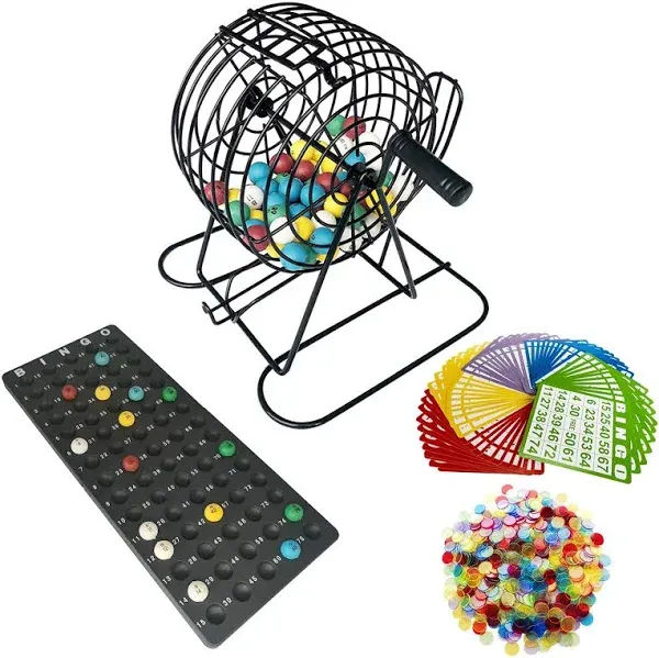 Deluxe Bingo Games Set - Metal Cage with Calling Board,50 Bingo Cards,300 Colorf