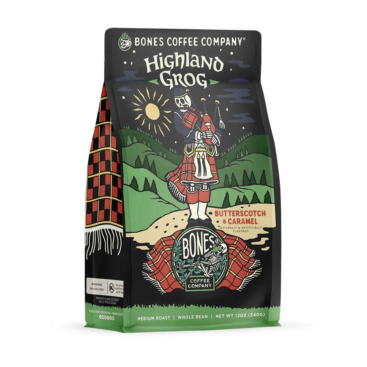 Bones Coffee Company Highland Grog Butterscotch Caramel Ground Coffee 12 oz 