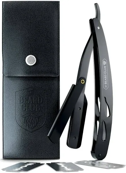 The Beard Club Straight Razor for Men - Navajas Para Barbero - Barber Straight Edge Razor Kit - Premium Single Derby Blade Cutthroat Razor With 10 Replaceable Stainless Steel Blades & Leather Case