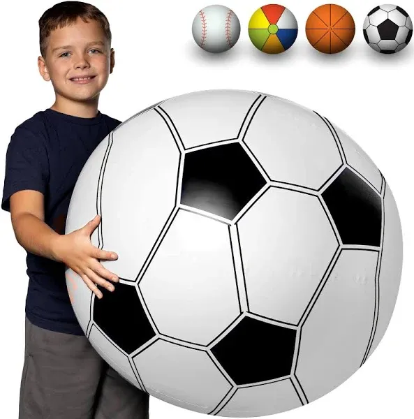 Large Beach Ball for Kids or Adults - Easy to Inflate and Durable Material to Last for Years of Fun - Comes in 3 Colors - Great Gift Idea for Boys & Girls All Ages - Also Best Pool Party Decoration