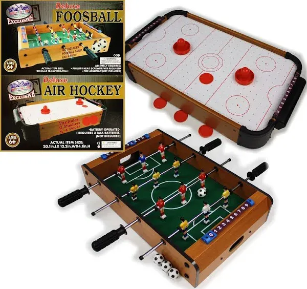 Matty's Toy Stop Deluxe 20" Wooden Table Top Air Hockey (Extra Pucks) & Foosball (Soccer) (Extra Balls) Games Gift Set Bundle - 2 Pack