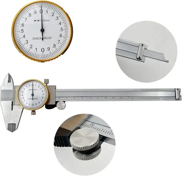 Dial Calipers 15 cm, 0.02 mm Accuracy Stainless Steel Vernier Caliper Imperia...