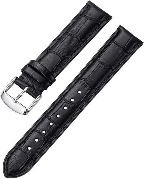 Leather Watch band Alligator Grain Calfskin Replacement Strap Stainless Steel...