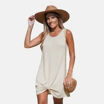 Cupshe Beige Waffle Knit Hem Twist Cover-Up - Beige - XL