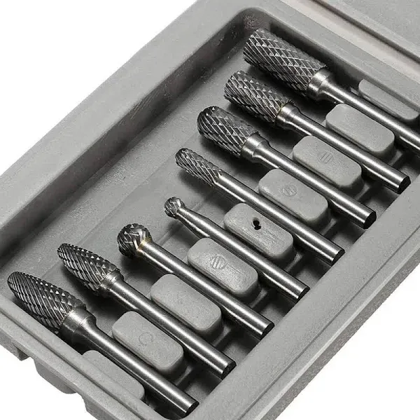 Asieg Tool Carbide Burr Set 8pcs with 1/4''Shank Double Cut Solid Power Tools Tungsten Carbide Rotary Files Bits for Die Grinder Metal Wood Carving