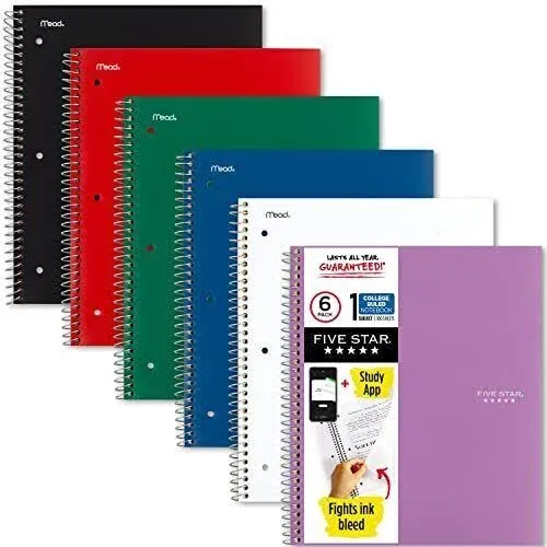 4 Pack Five Star Spiral Notebook  1 Subject College Ruled Paper 🇺🇸