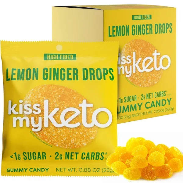 Kiss My Keto Gummies Candy – Low Carb Candy Lemon Ginger Drops, Keto Snack Pack – Healthy Candy Gummys – Vegan Candy, Keto Gummy Candy – Keto Candy Gummies (8-pack)