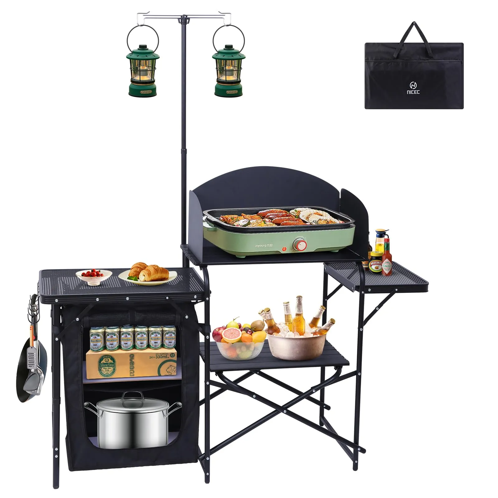 Camping Kitchen Station Camping Table Grill Folding Table Upgrade Light Stand  | eBay