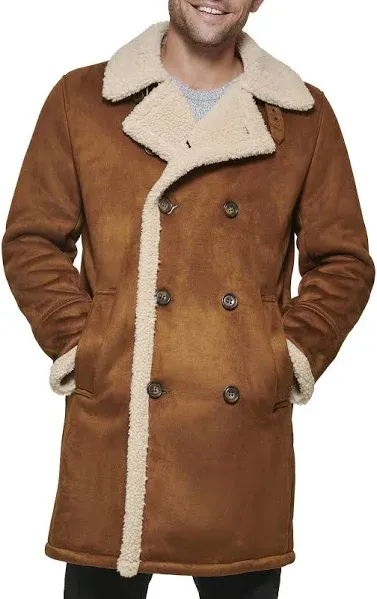 Dockers Mens Faux Shearling Midlength Overcoat Cognac Small