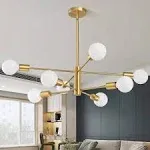 Modern Sputnik Chandelier 8-Light Gold Chandeliers Mid Century Ceiling Light Fixture Height Adjustable