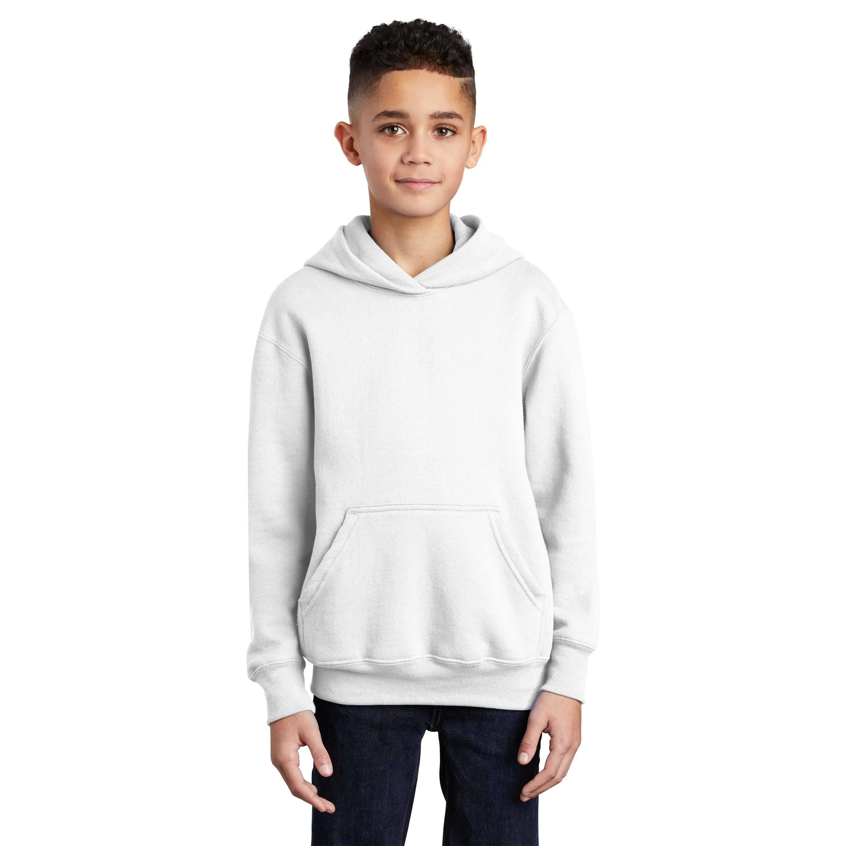 Port & Company - Youth Core Fleece Pullover Hooded Sweatshirt. PC90YH, White