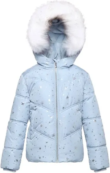 Girls&#039; Heavyweight Puffer Jacket Quilted Winter Coat with Hooded Faux Fur