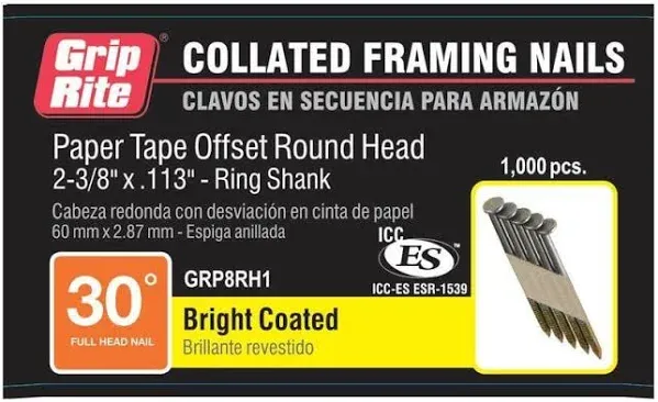 Grip Rite 2-3/8" Paper Collated Round-Head Framing Nail GRP8RH1