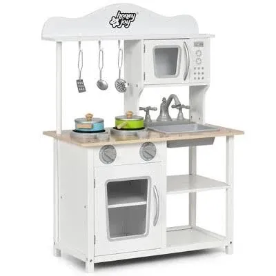 Wooden Pretend Play Kitchen Set for Kids with Accessories and Sink - Color: Whit