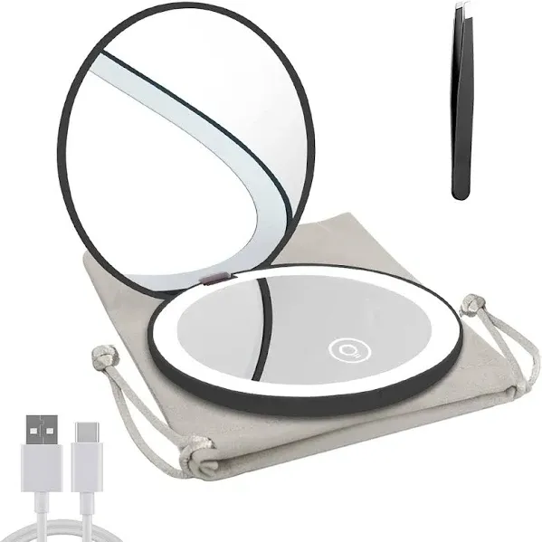 Compact Mirror with LED Light- 1x/10x Magnifying Rechargeable Mirror- 3.5in Dimmable Travel Mirror- for Purse-Pocket-Handheld 2-Sided Makeup Mirror(Cyan 2Pc)