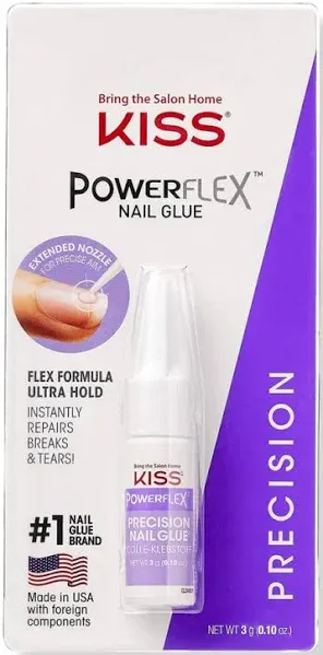 KISS PowerFlex Precision Nail Glue - Fast Drying Adhesive for Glue-On Nails & Repairs with Precision Tip Nozzle, Ideal for Tips & Wraps, Net Wt. 0.10 oz (3g)