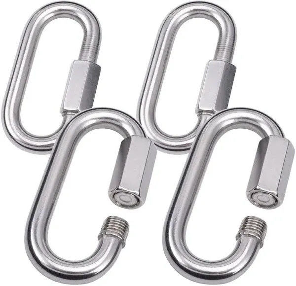 3/8" Quick Links,Alele (10mm) 4 Packs Stainless Steel Chain Links Connector,M10 Heavy Duty D Shape Locking Looks for Carabiner, Hammock, Camping and Outdoor Equipment