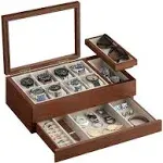 SONGMICS 8-Slot Wooden Watch Box with Solid Wood Veneer, 2-Tier Watch Display Case with Transparent Window, Removable Watch Pillows, Velvet Lining,