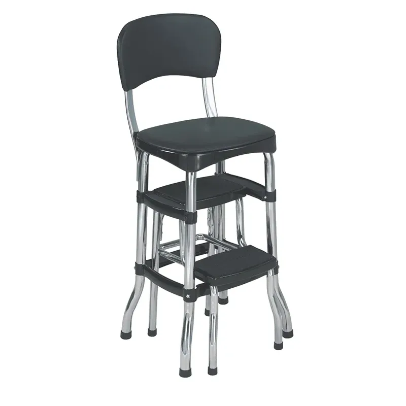 11120CBB1E Black Retro Counter Chair / Step Stool, Black