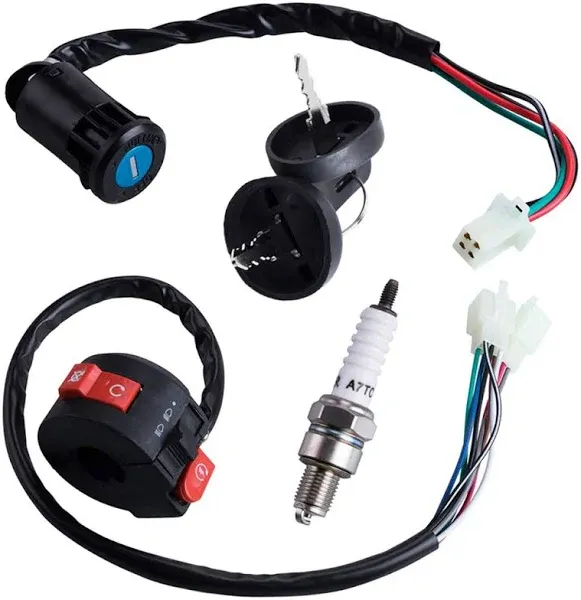 4 Wires Ignition Switch Key with Cap+3 Function Left Starter Switch Assembly for 50cc 70 cc 90cc 110 cc 125cc 150cc TaoTao SUNL Chinese Atv Quad 4