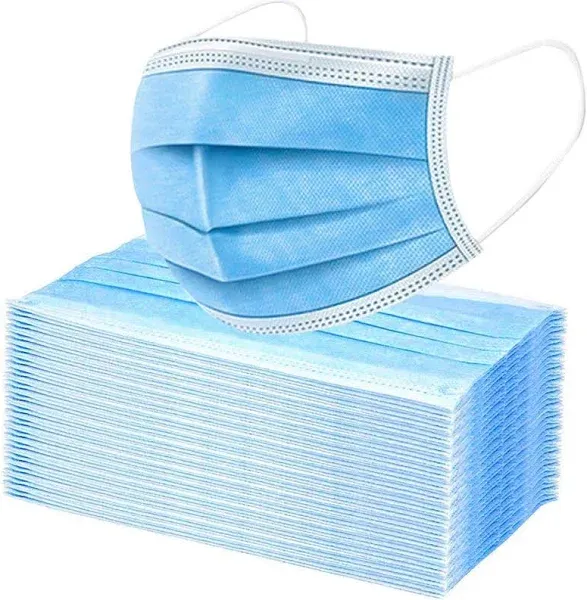 PURE GEM Pack of 100 Single Use Disposable Blue Soft on Skin Face Mask