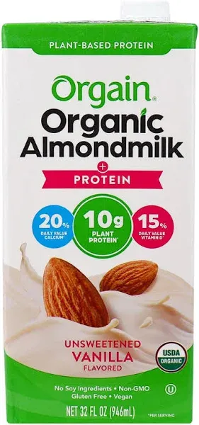 Orgain Organic Protein Almond Milk Unsweetened Vanilla, 946ml