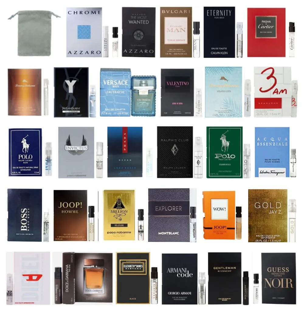 Men's Designer Cologne Samples in a Velvet Pouch