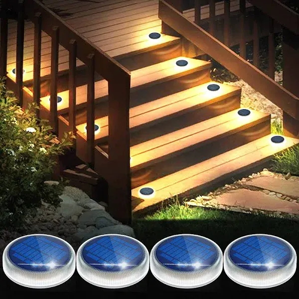 Solar Deck Lights Outdoor, Waterproof Solar Fence Lights, Stick on Solar Post Lights, Withstand 5 Tons Solar Step Lights for Stairs, Dock, Fence, Railing, Pathway, Yard, Driveway, Step (4 Pack)