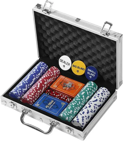 Professional Poker w/ Hard Case, 2 Card Decks, 5 Dice, 3 Buttons - Set 200 Chips