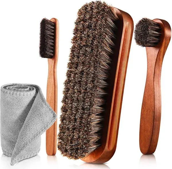 4 Pcs Horsehair Shine Shoes Brush Kit Polish Dauber Applicators 4 Pcs Style A