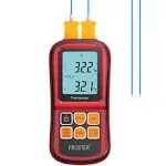 Proster Digital Thermocouple Temperature Thermometer Dual Channel K Type Thermometer Tester LCD Backlight with Two K-Type Thermocouple Probe for K/j/t