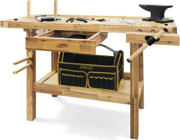 48-Inch Acacia Hardwood Workbench with Drawer - 330Lbs Weight Capacity Heavy Dut