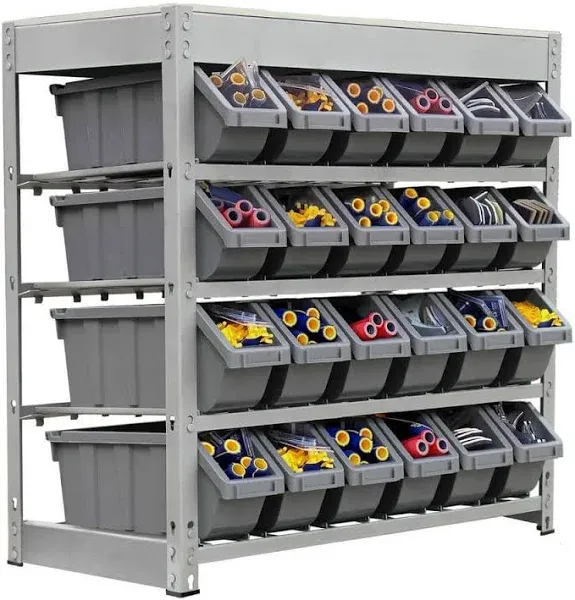 King's Rack 4-Tier Metal Organizer Shelving Rack with 24 Bins