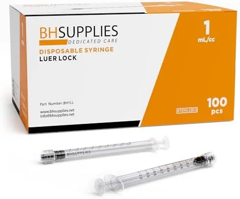 1Ml Luer Slip Tip Syringes (No Needle) - Sterile, Individually Wrapped - 100 Syr