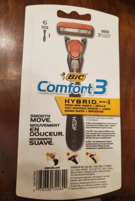 BIC Hybrid 3 Comfort Disposable Razor Men 6 Count 3 Blades