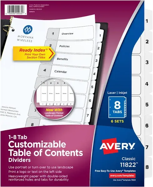 Avery Ready Index Customizable Table of Contents Dividers