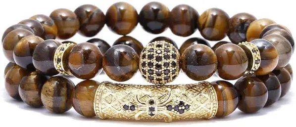 BOmail Tiger Eye Stone Elastic Natural Stone Yoga Bracelet