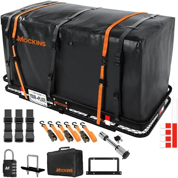 Mockins XXL 70&#034;x30&#034;x6&#034; Folding Trailer Hitch Cargo Carrier Hitch Mount w/Hitc...