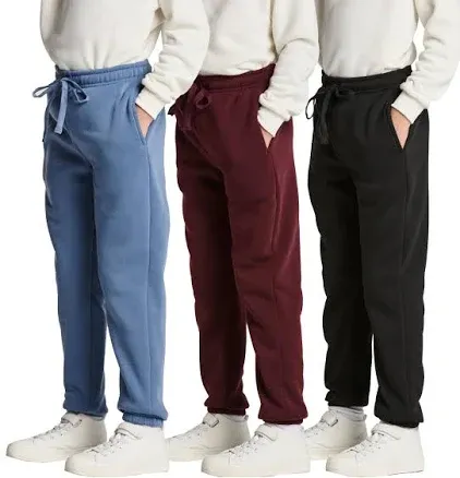 Real Essentials 3 Pack: Boys' Tech Fleece Open Bottom Sweatpants with Pockets