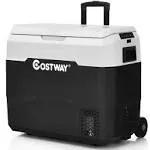 Costway - 42 qt Portable Car Refrigerator Dual-Zone Car Cooler - White