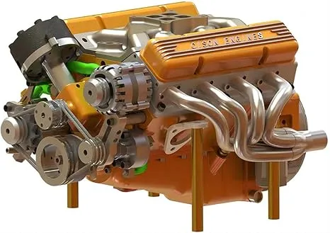 CISON V8 Engine Small-block 44CC 1/6 Scale Water-Cooled 4-Stroke 8-Cylinder Gasoline Engine Internal Combustion V8 Engine Model Kit that Works