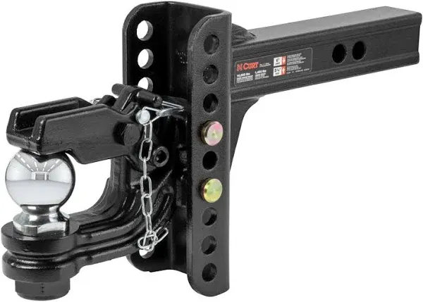 CURT 45907 Adjustable Pintle Hitch Combination, 2-Inch Receiver, 6-Inch Drop, 2-5/16-Inch Ball, 13,000 lbs, CARBIDE BLACK POWDER COAT