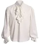 Men Pirate Shirt Ruffle Collar Vampire Tops Puff Sleeve Blouse Renaissance Shirt