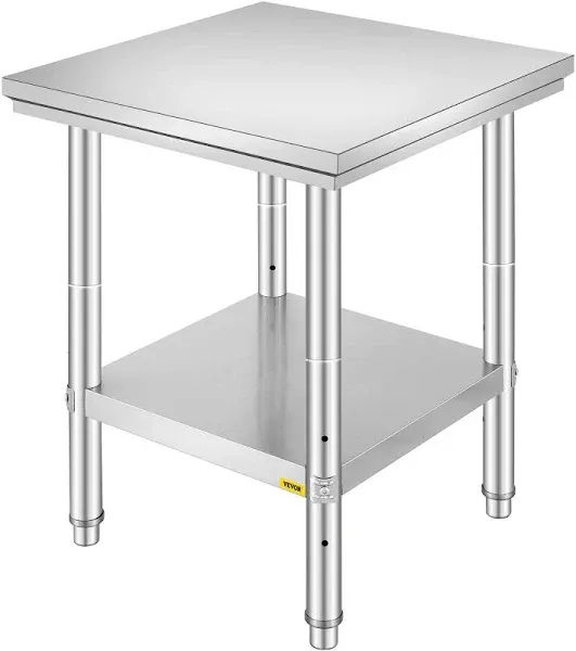 Mophorn 30x18x34 Inch Stainless Steel Work Table 3-Stage Adjustable Shelf with 4 Wheels Heavy Duty Commercial Food Prep Worktable with Brake for Kitchen Prep Work