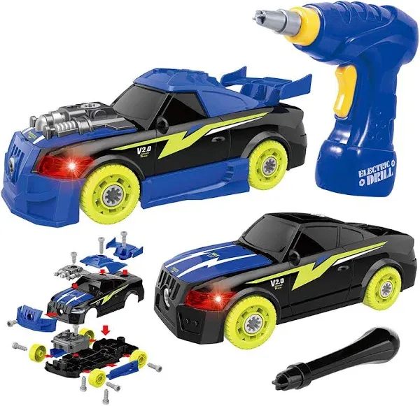 26 Pieces Car Toys Set for Kids, Build - Racing Car with Drill, Sounds &amp; Lights