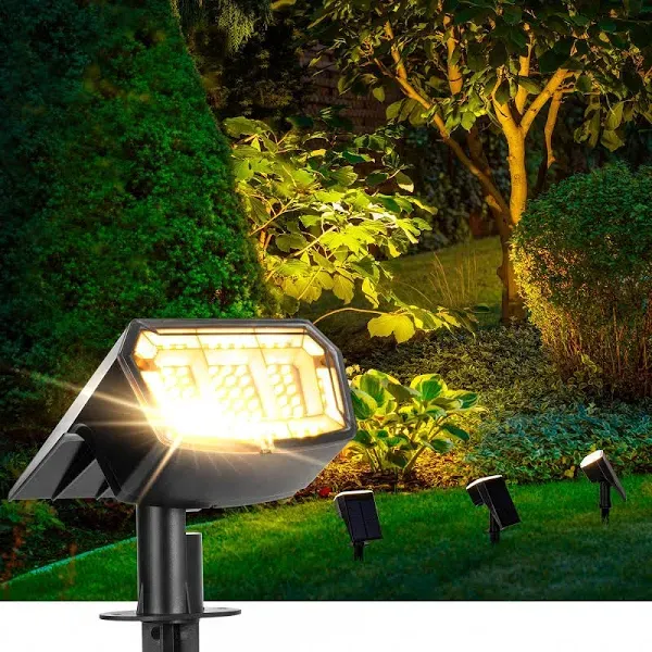 Solar spotlights Outdoor 63 LED 3 Lighting Modes, IP65 Waterproof Lighten Yard Garden House Garage Pathway for Christmas Decorations-4 Pack