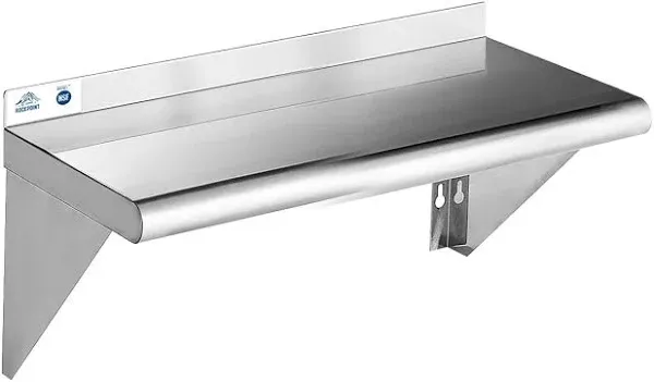 ROCKPOINT NSF Stainless Steel Shelf 12 x 24 Inches, 230 lb, Commercial Wall Mount Floating Shelving with Industrial Grade Metal for Restaurant, Kitchen, Home and Hotel