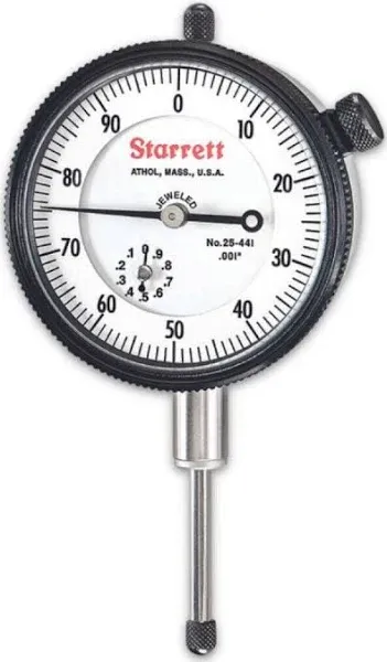 Starrett 25-441J W/SLC Dial Indicator, 0.375&#034; Stem Dia., Lug-on-Center Back